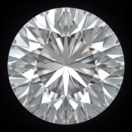 Macro photography of a perfectly faceted round brilliant diamond showing internal light reflections and symmetrical patterns